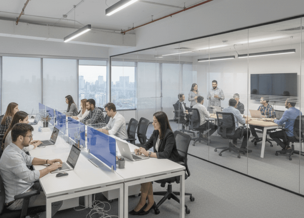 VSquare System office with team members collaborating